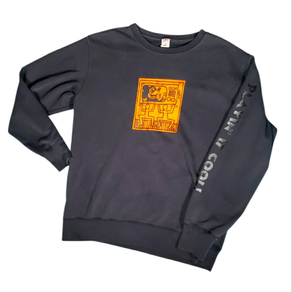 Keith Haring Screenprinted Unisex Sweatshirt  Uni Glo UT × Disney Micky Mouse